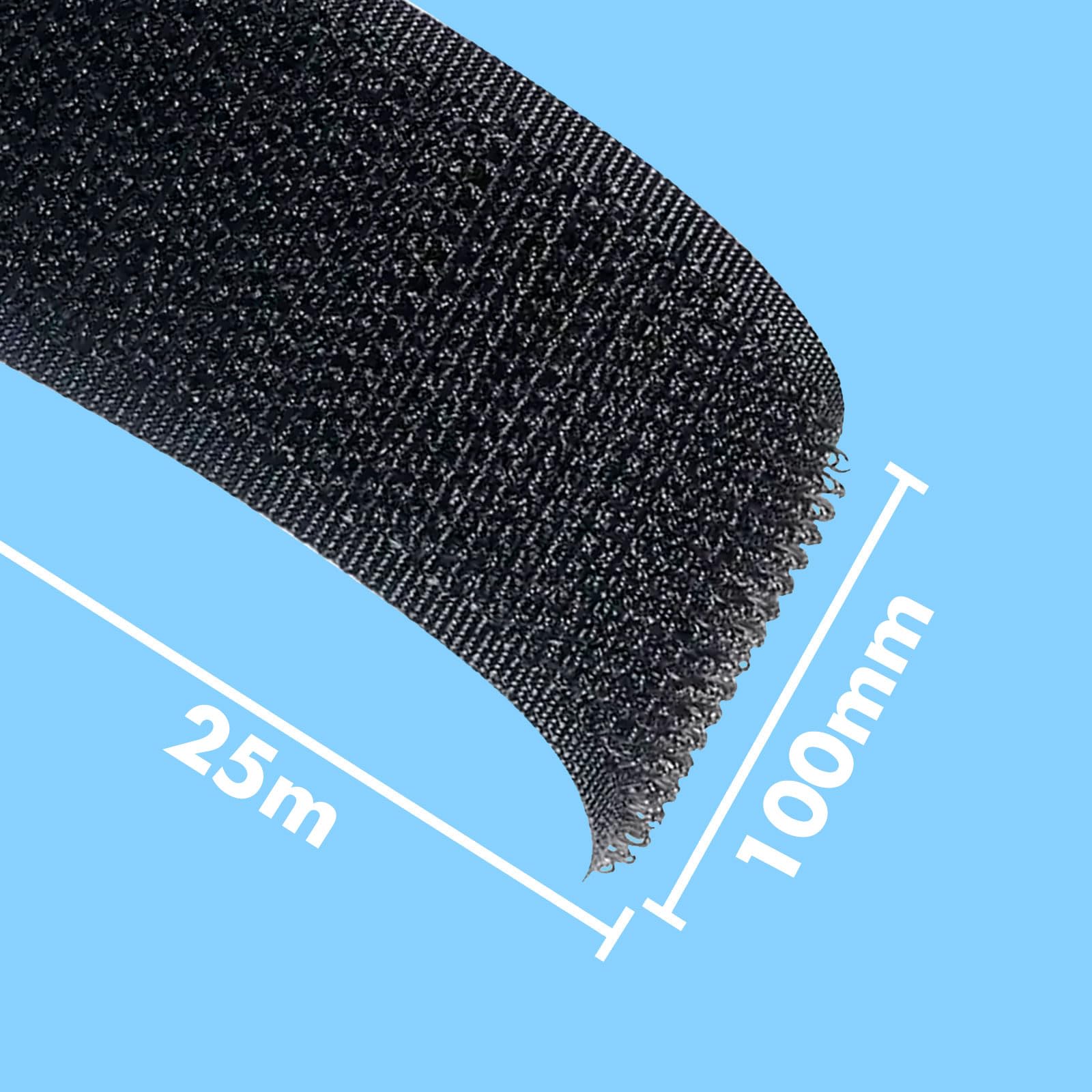 Nastro a Strappo [Nero] a Strappo per Cucire Doppia Faccia [25 Metri x 100 mm] Hook and Loop [NON ADESIVO] Striscia Extra Forte e Resistente per Cucito Abbigliamento Artigianato Fai da Te