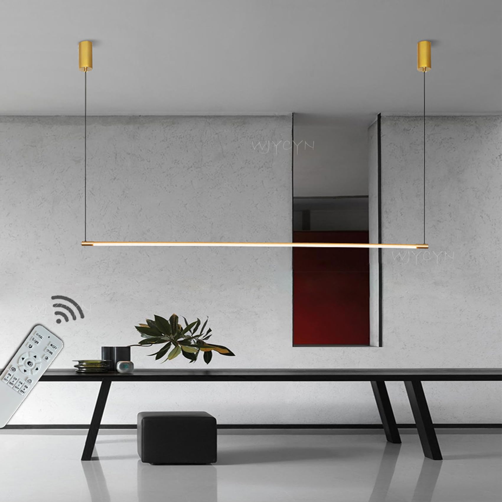 WJYCYN Linear Gold White Light Dining Room Pendant Lights Modern Pendant Lights LED Dining Table Pendant lamp Height-Adjustable Chandelier for Bedroom Office bar Hanging lamp L120cm 24W