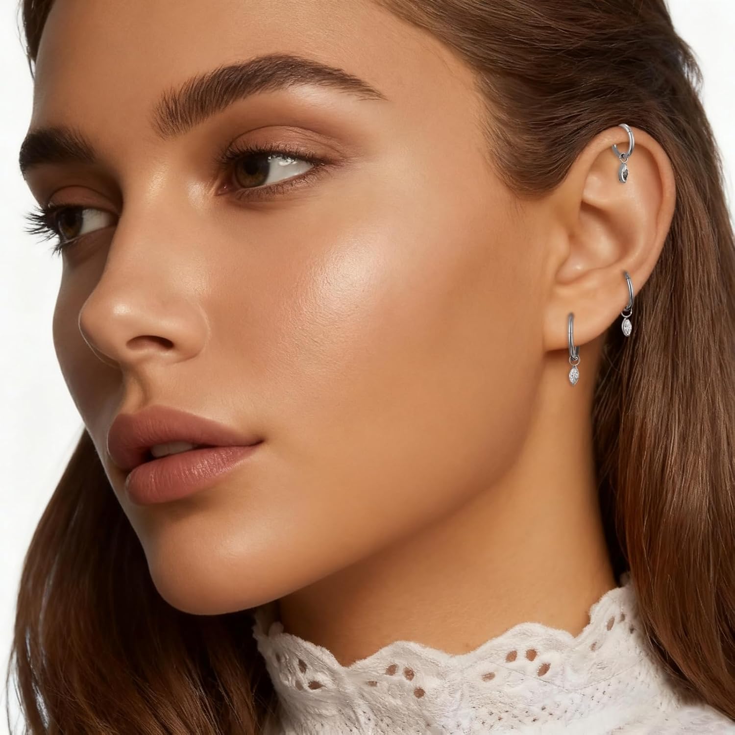 Ourania 16G Gold Stainless Steel Zircon Dangle Huggie Hoop Rook Piercing Helix Hoop Earring Tragus Hoop Cartilage Piercing for Women - Image 2