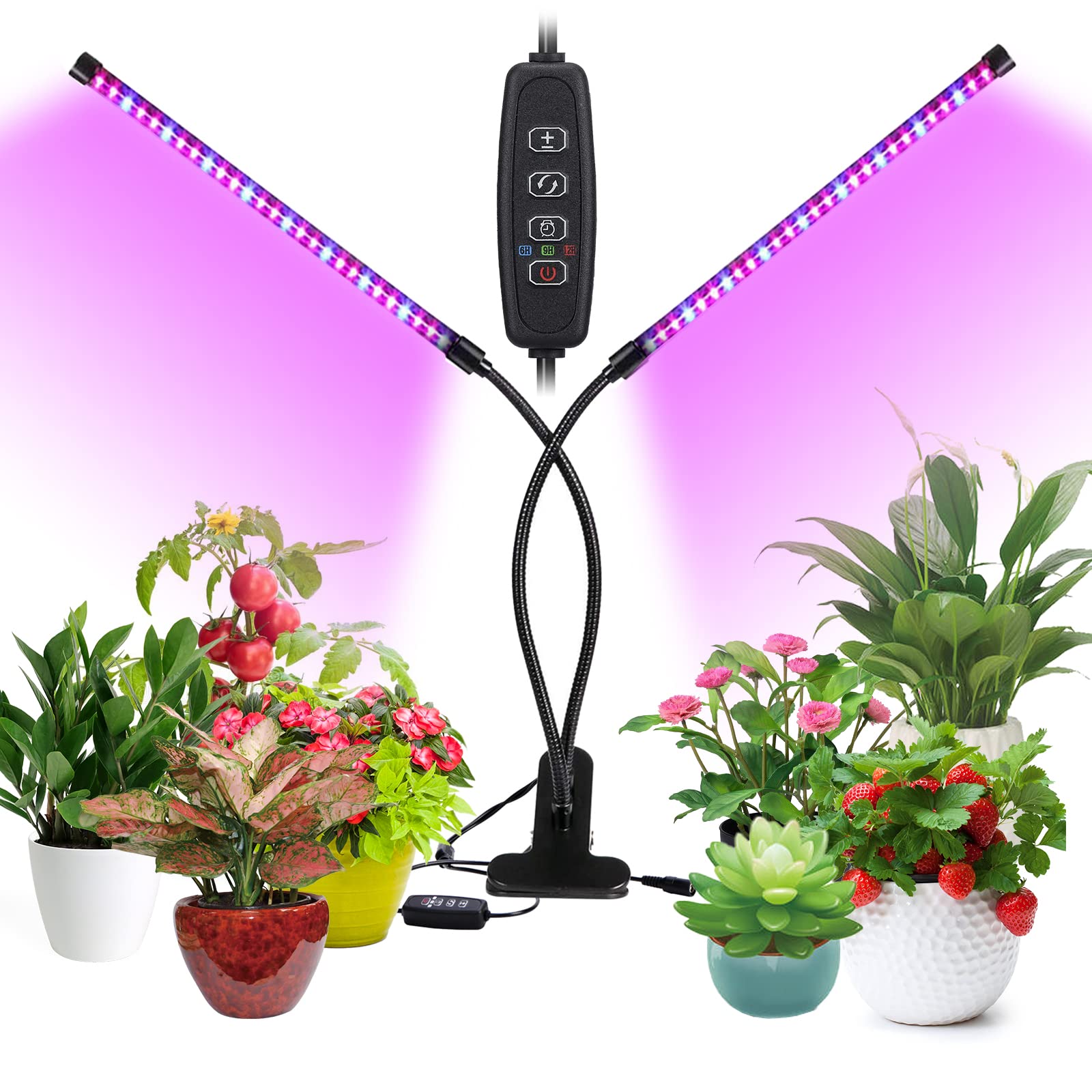 LEBANDWIT LED Grow Light for Indoor Plants,Full Spectrum Plant Light with 3 Timer Function 6H / 9H / 12H, 10 Dimmable Brightness, 18W 54LEDs Growth Lamp (2 Heads)