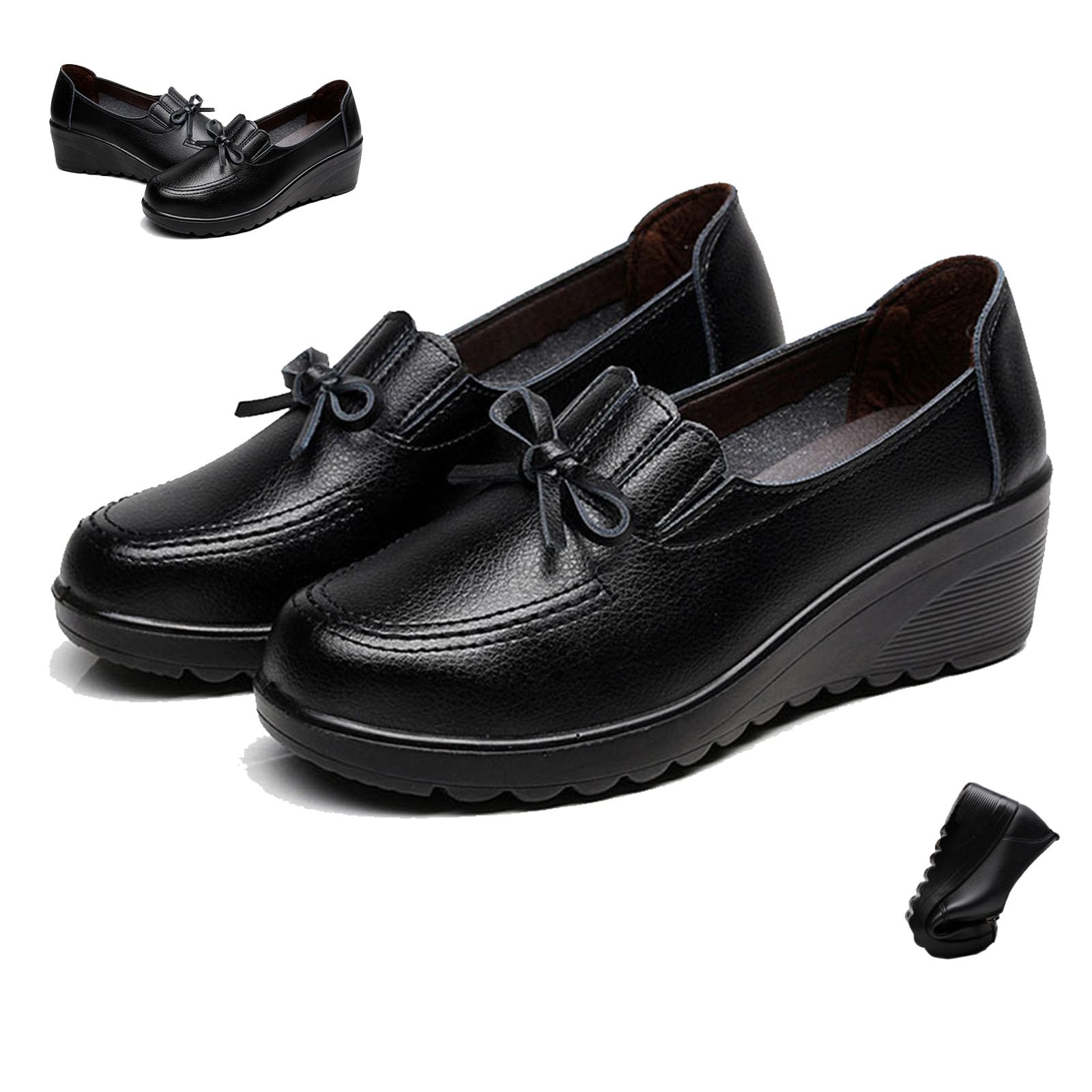 Mocasines cómodos de cuña de cuero para mujer y mujer, mocasines de cuña