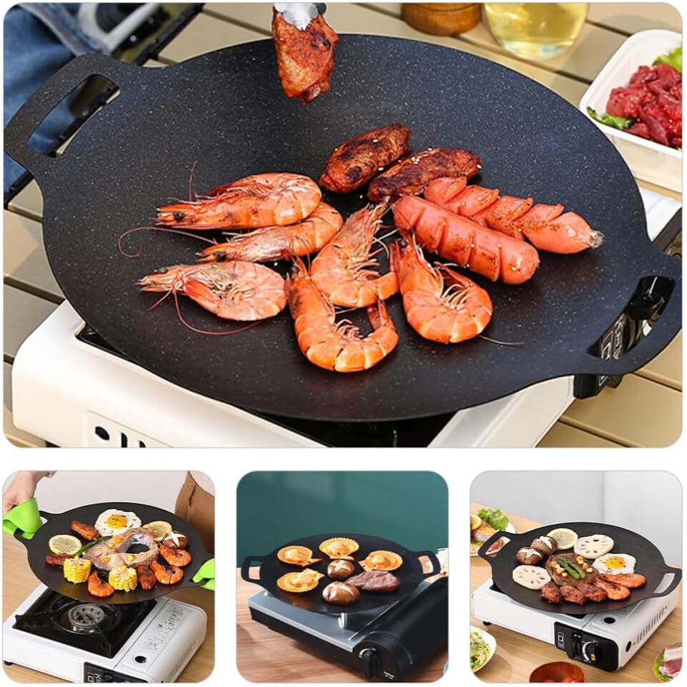 Outdoor Stainless Steel Grill Pan Versatile Camping Frying Pan for Fish Meat Vegetables Non-stick Bbq Griddle for Family Outdoor Use