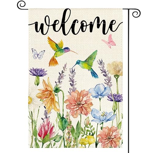 AVOIN colorlife Hummingbird Spring Flowers Garden Flag 12 x 18
