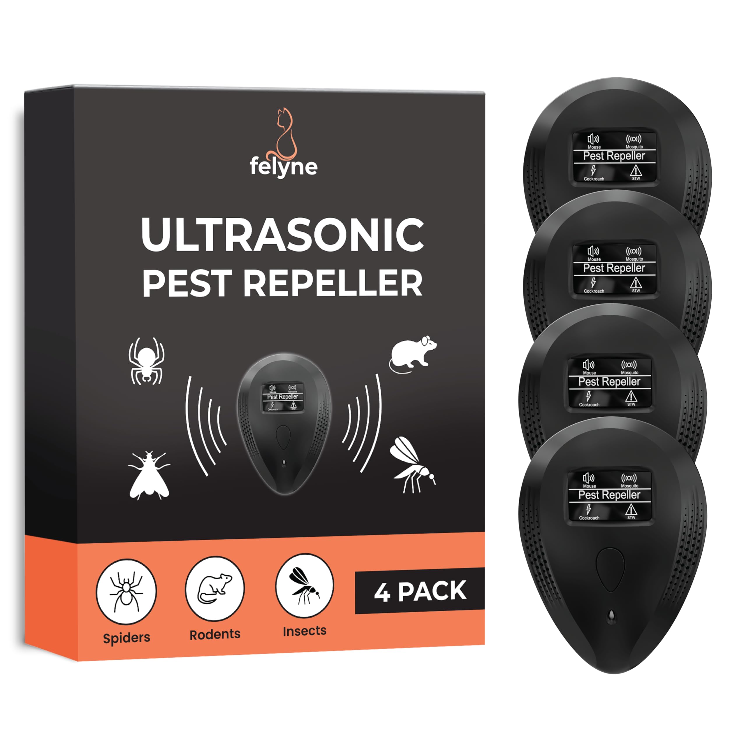 Model Ultrasonic Spider Repeller (4 Pack) Pest Repellent Plug In Multi-Mode