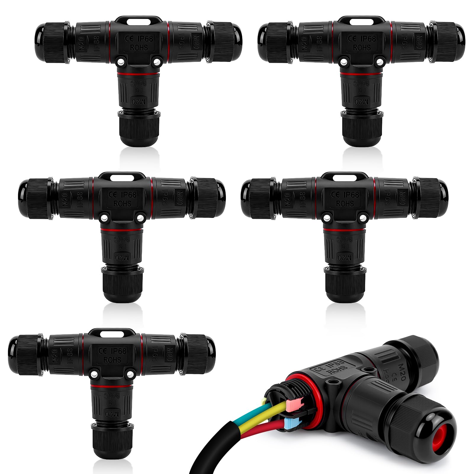 5 Pièces Connecteur Electrique Etanche IP68, 3 Fils Connecteur Etanche, Connecteurs de Câble Enterré Étanches, Forme de T, Pour Diamètre de Câble Ø3-12 Mm