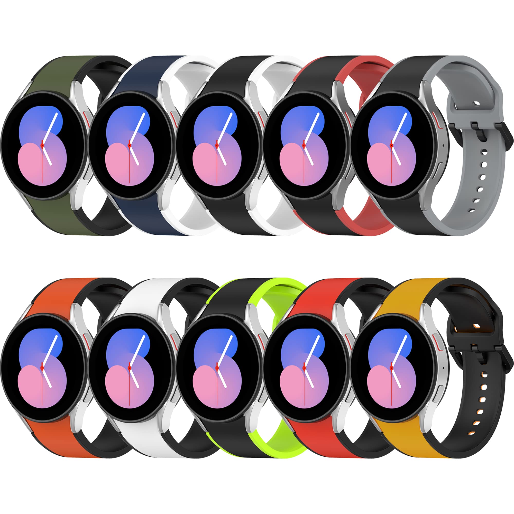 Bracelet de rechange réglable en silicone avec 10 couleurs compatibles avec Samsung Galaxy Watch 5 40 mm/44 mm, Galaxy Watch 5 Pro 45 mm pour homme et femme