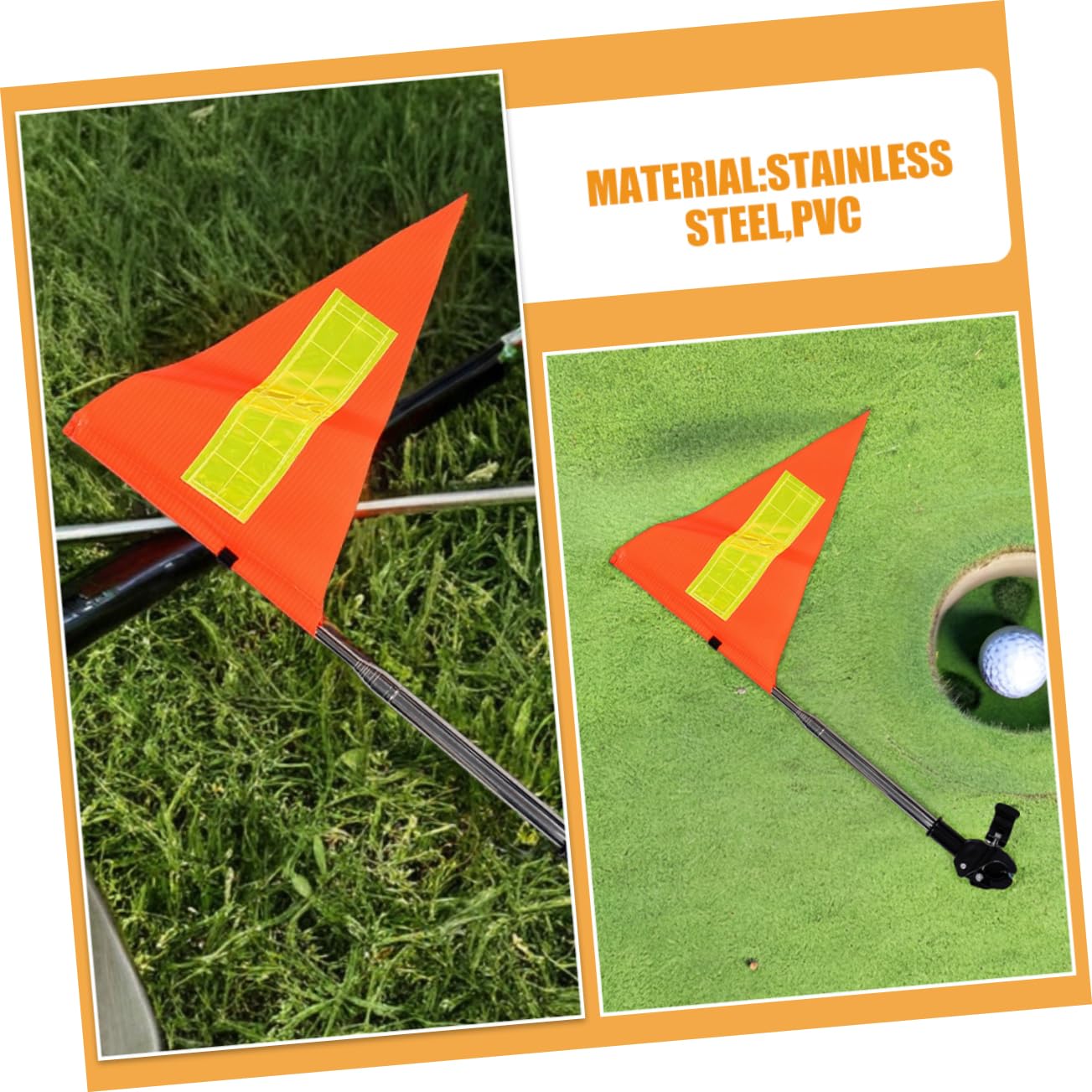 Bandera de Seguridad Telescópica Naranja Reflectante para Carrito de Golf | 2 Piezas, Asta de Acero Inoxidable y Pvc, para Movilidad y Campos de Golf