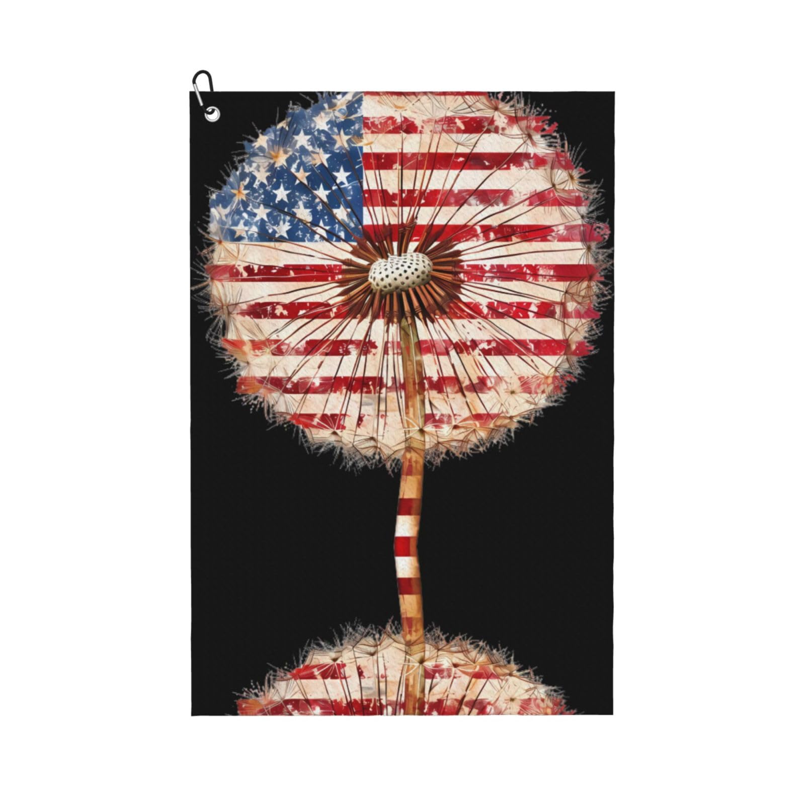 peiyeety U.S. Dandelion Microfiber Golf Towel with Carabiner Clip, 16x24 Inch Absorbent Waffle Weave Towel for Golf Bags