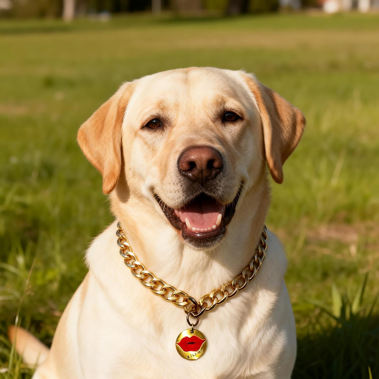 Stylish Dog Necklace, Gold Chain with Kiss Me Pendant, Chunky Chain Pet Accessory