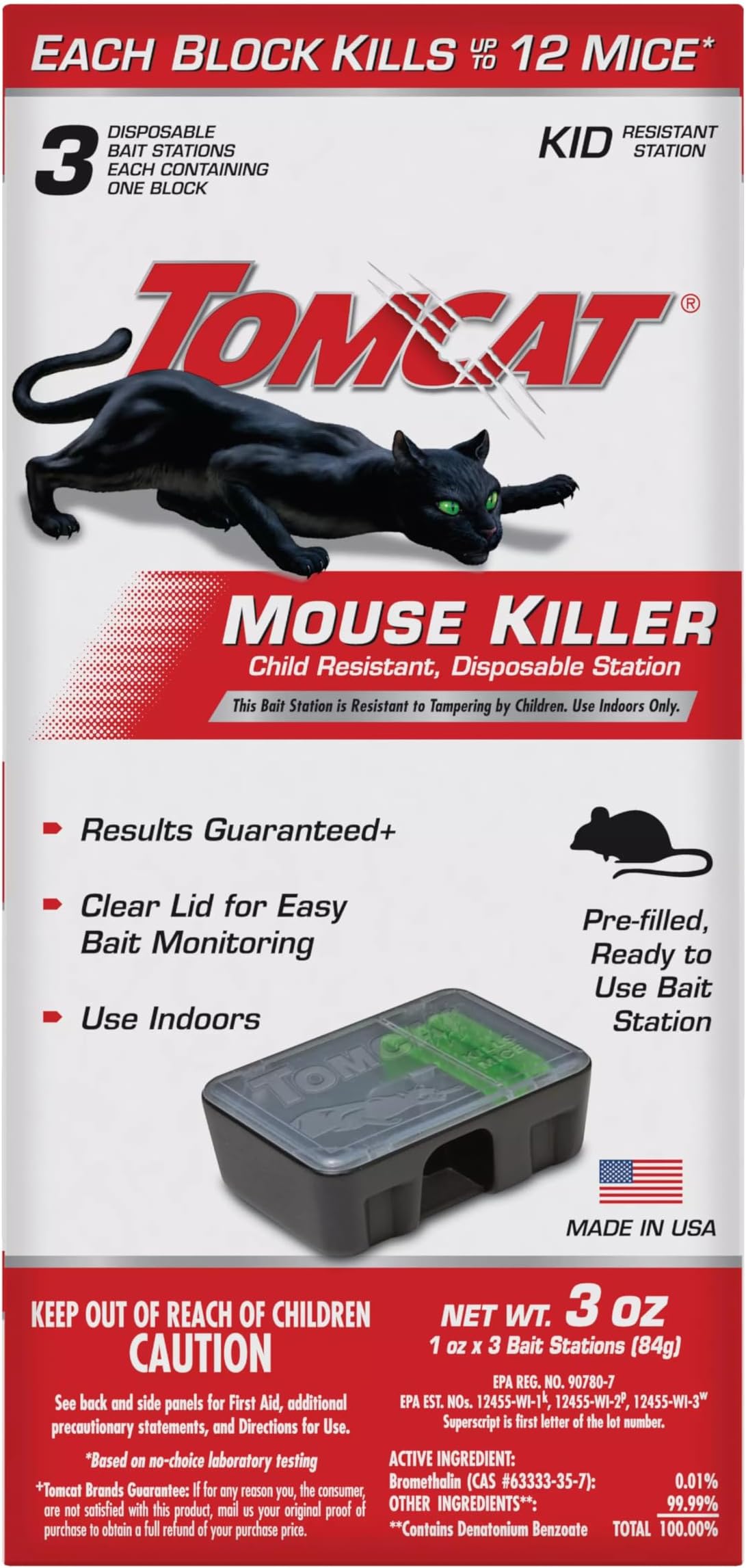 Mouse Killer Disposable Station for Indoor Use - Child Resistant, 3 Stations with 1 Bait Each