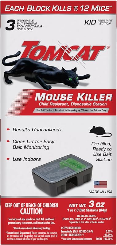 Estación desechable Tomcat Mouse Killer para uso en interiores - a prueba de niños, 3 estaciones con 1 cebo cada una