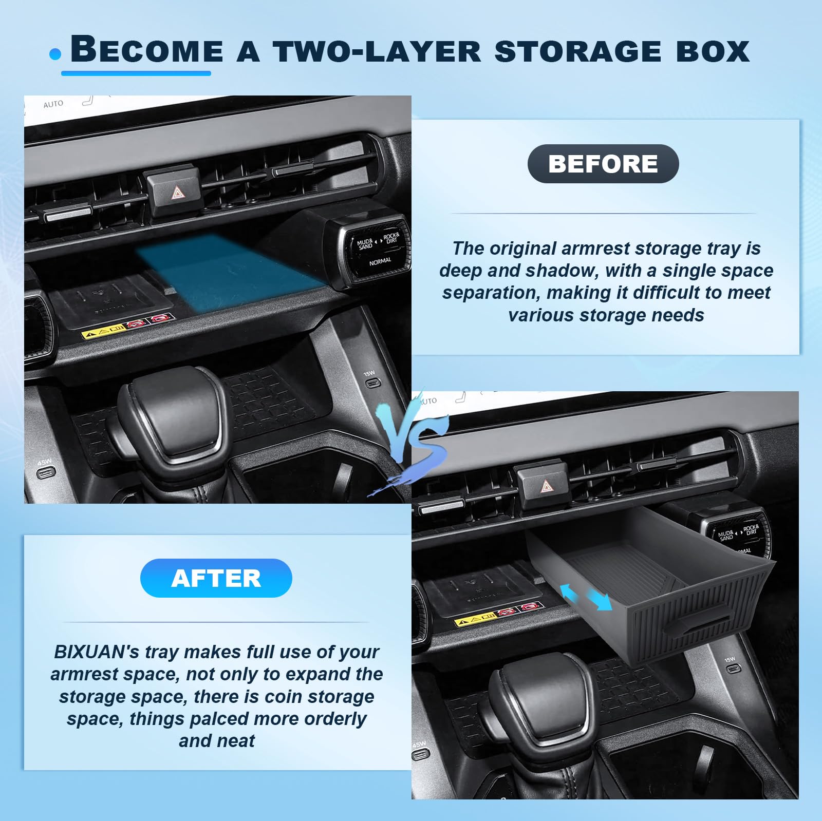 (4 piezas) 2026 R AV4 Organizador de consola central para Toyota R AV4 2026 (6ª generación) alfombrilla de carga inalámbrica y cajón de cargador inalámbrico y caja de reposabrazos y soporte de taza de