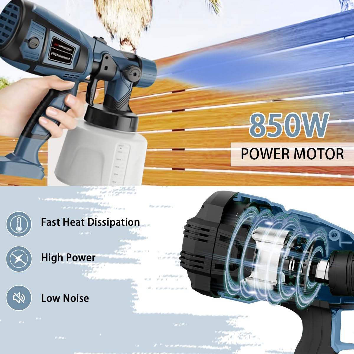 TOPALL Pistola Pintura Electrica,Pistola para Pintar Paredes y Techos,850W 32000PRM 1400ML HVLP Pistola Pintar Electrica Pulverizador de Pintura,con 5 Boquillas y 3 Patrones