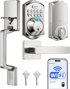 TEEHO TE012W-H WiFi Fingerprint Door Locks for Front Door, Satin Nickel