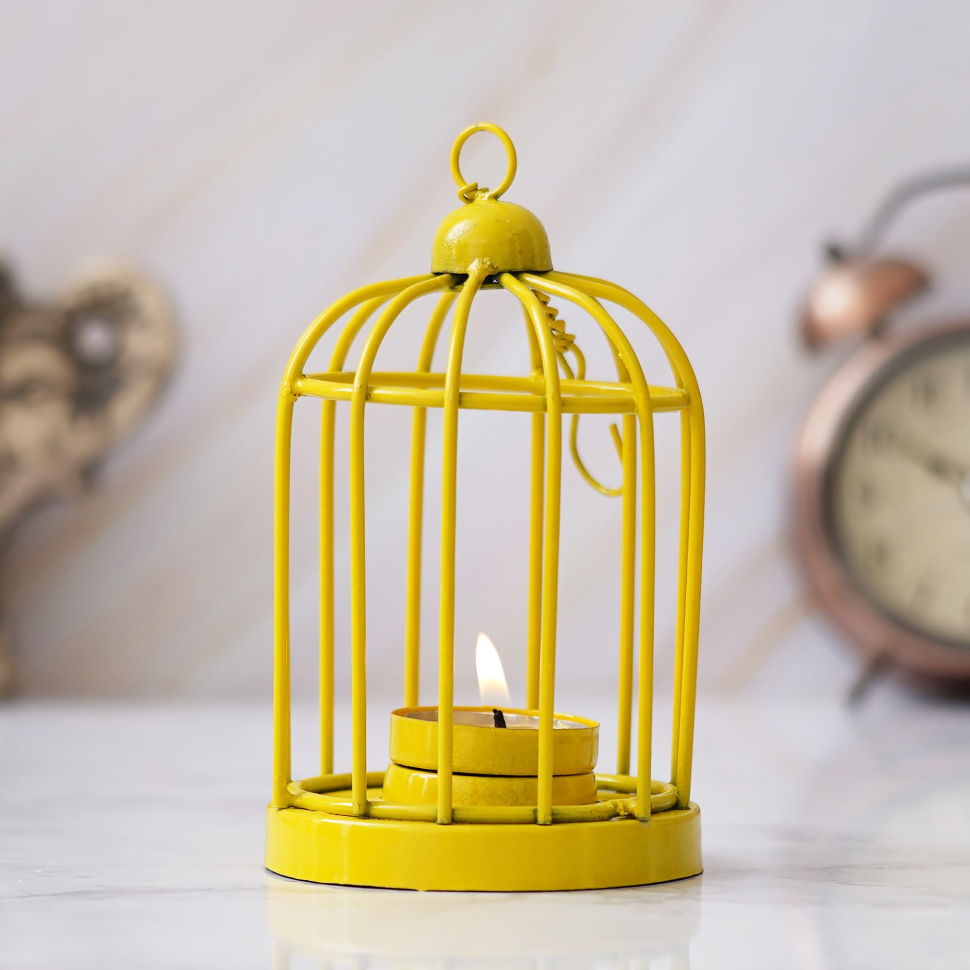 eCraftIndia Yellow Iron Cage Shaped Hanging Tea Light Candle Holder - Tea Light Holder - T Light Candle Holder - Diwali Decoration Items for Home Decor - Gift for Diwali Christmas-image-27