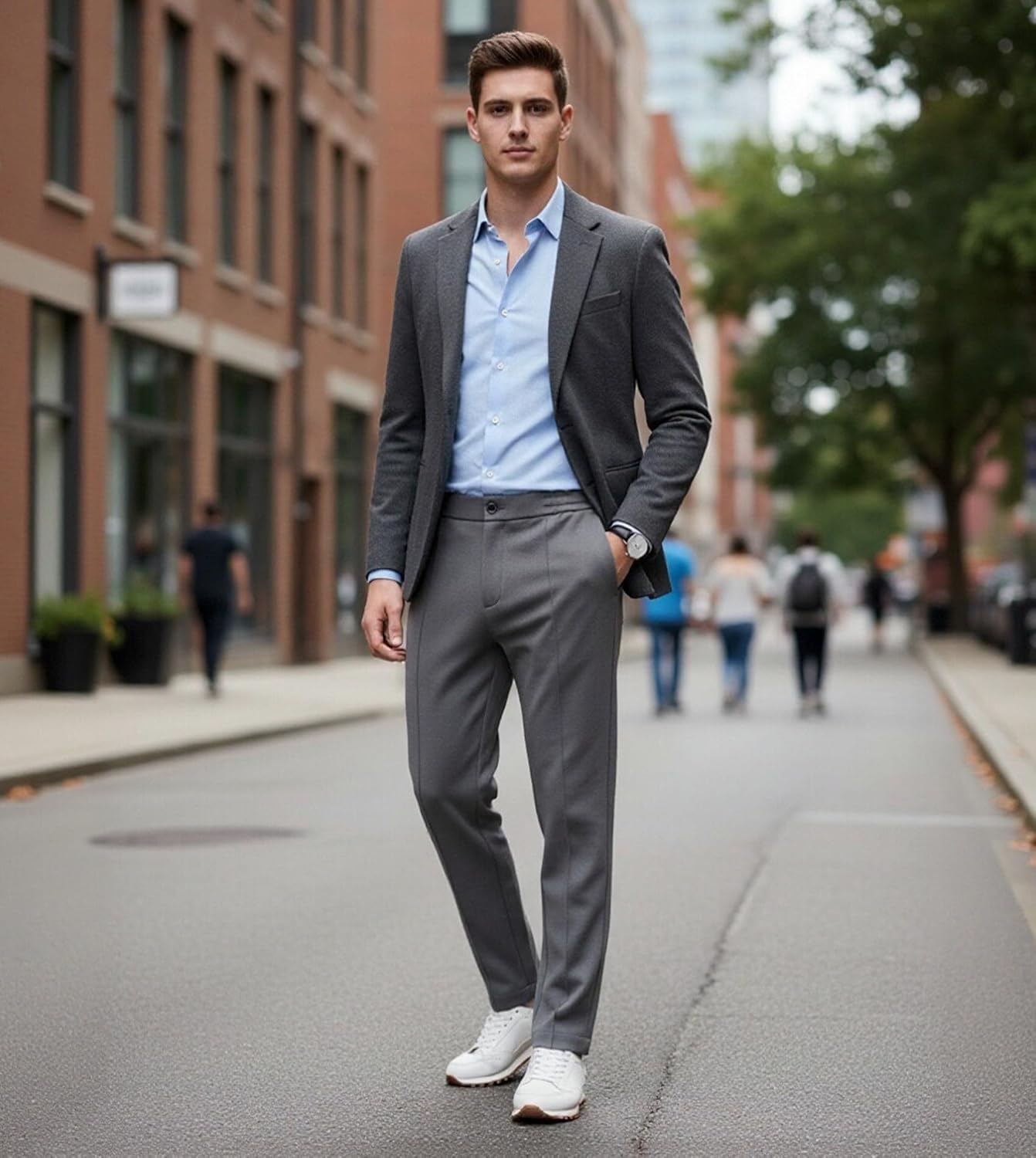 Fioboc Mens Casual Pants Elastic Waist Dress Pants Lightweight Drawstring Sweatpants with Pockets - Image 6