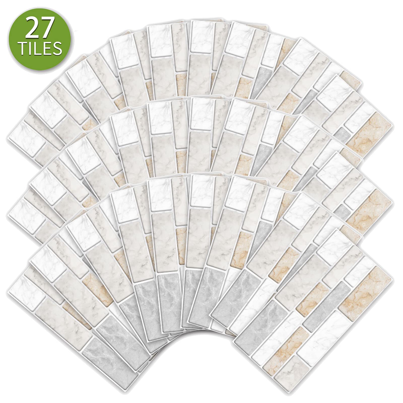 VIVILINEN Peel And Stick - Set di 27 piastrelle da parete, per cucina e bagno, 10 x 20 cm, colore: bianco e nero