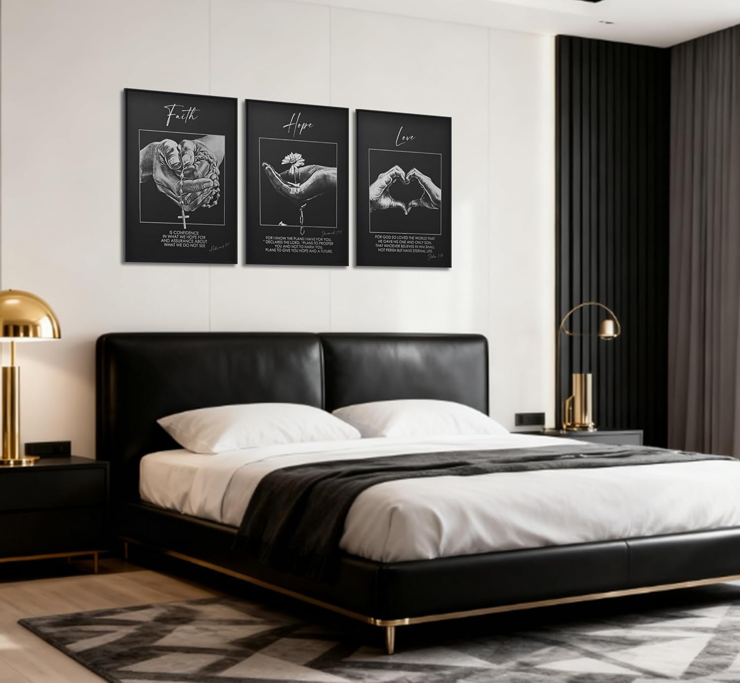 3Pcs Black and White Christian Canvas Wall Art Bible Quotes Painting Picture Wall Decor Inspirational Verse Poster Print Artwork for Bedroom Office Living Room Prayer Room Decoration Unframed