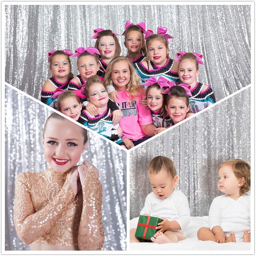 Eternal Beauty Silver Sequin Backdrop, 6x6 Ft Glitter Background Curtains for Shimmer Photography Party Wedding Birthday Back Drop Decor