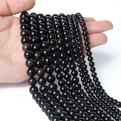 35 cuentas de piedra natural de 0.394 pulgadas (0.394 in) con cuentas de obsidiana negra, piedras preciosas curativas para la fabricación de joyas,