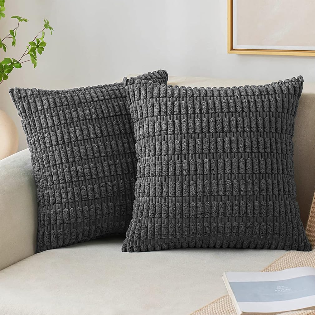 HUIBOHOU Corduroy Soft Striped Cushion Covers,Pack of 2 Boho Decorative Throw Pillow Covers Square Cushion Case Home Decor Pillow Cases for Couch Living Room Sofa Bed. (Gray, 40 * 60cm)