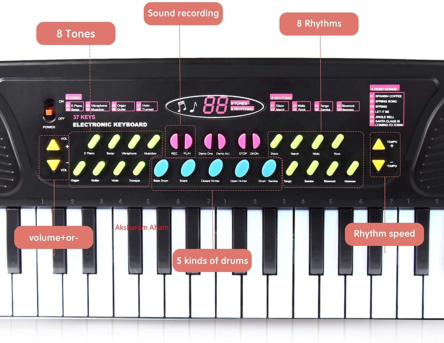 Buy AKSHARAM AHAM Electronic Piano Keyboard 37 Key with MicrophoneKids