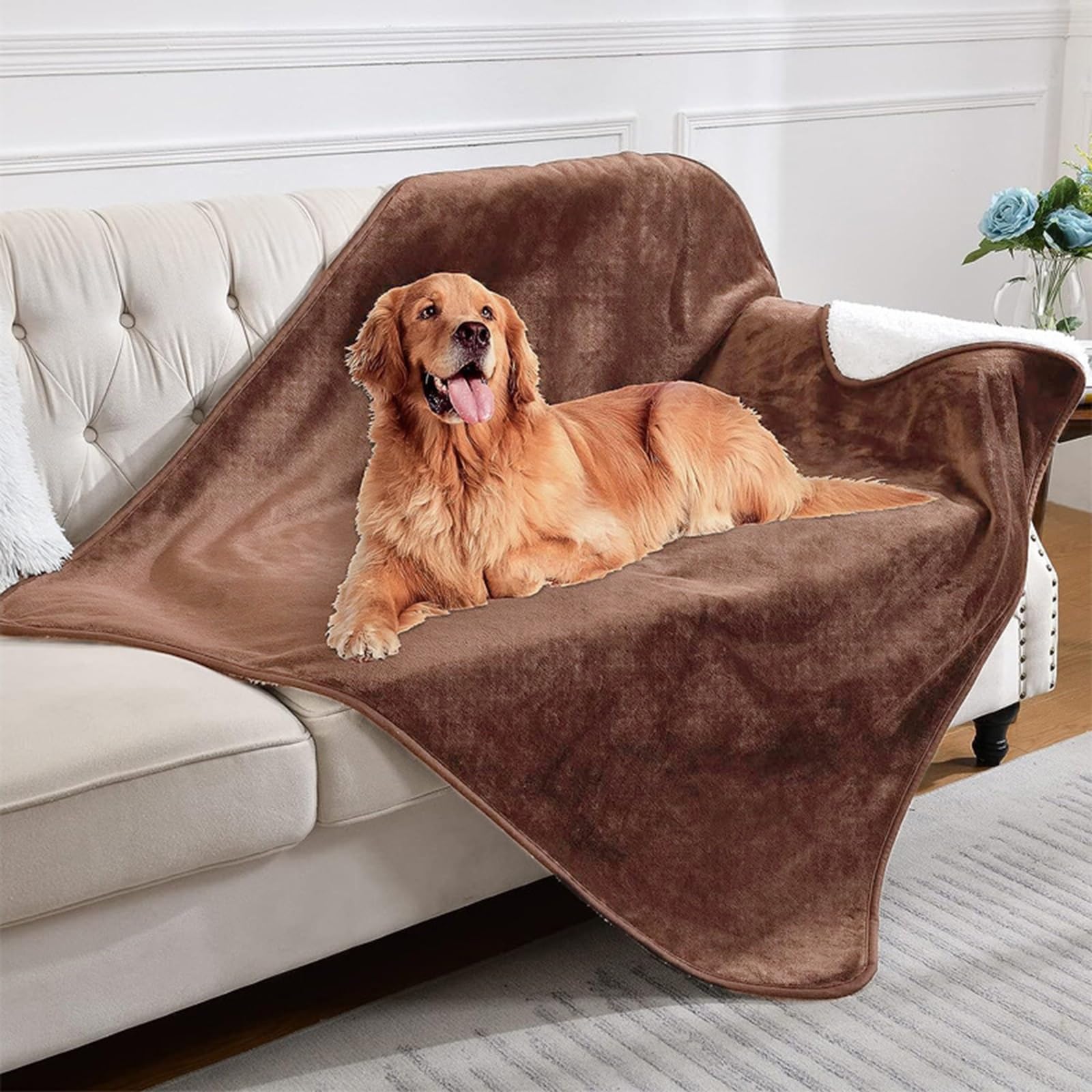 Couverture pour Chien Réversible Chien Hydrofuge Protection pour Canapé Lavable en Machine pour Chiens Et Chats (Color : Brown, Size : L 100 * 160CM/39 * 63IN)