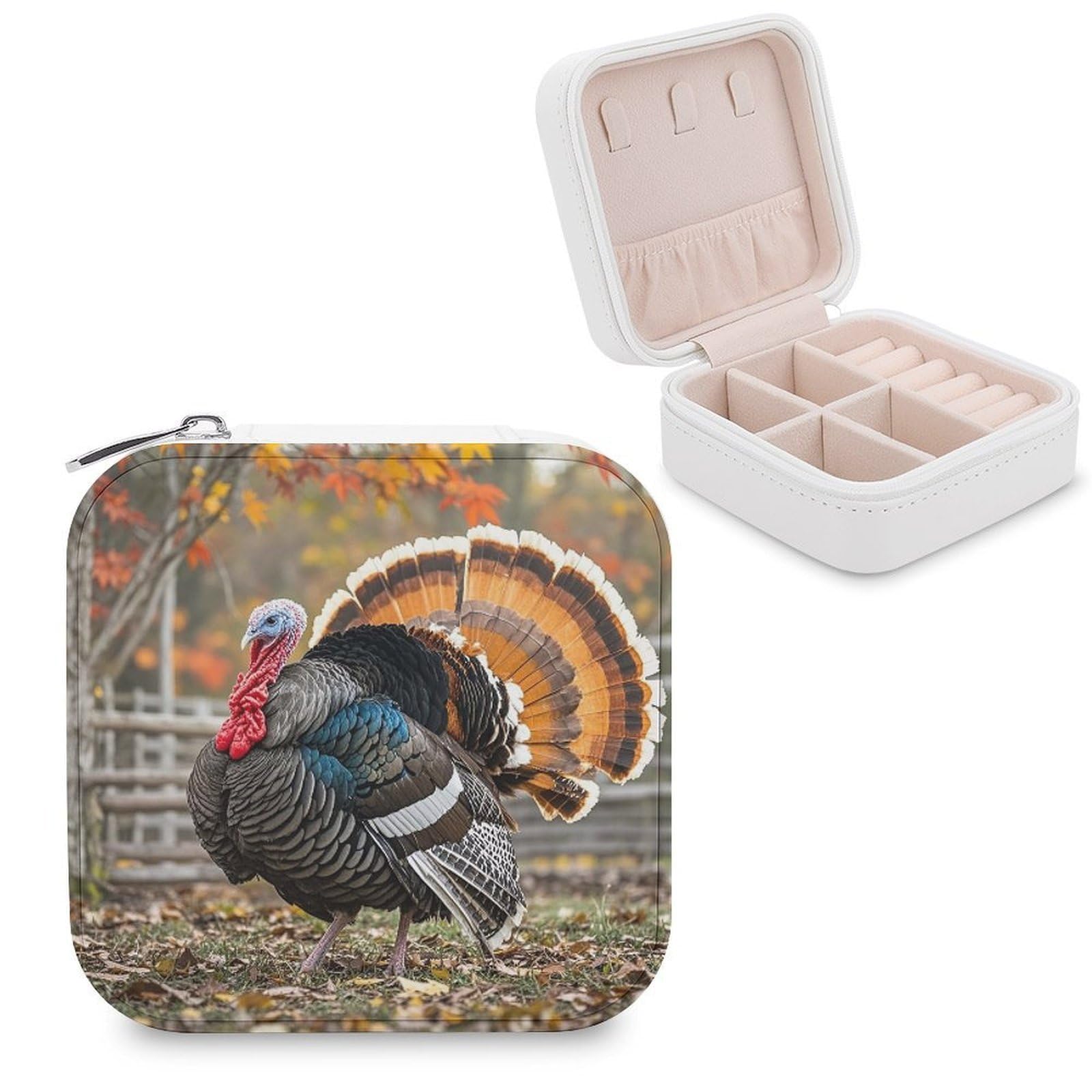 LZQPOEAS Turkey And Maple Leaves Jewelry Box Mini Jewelry Travel Case Trendy Stuff Ring Box Custom PU Leather Jewelry Boxes Portable Jewelry Case Earring Storage Organizer for Girls Women