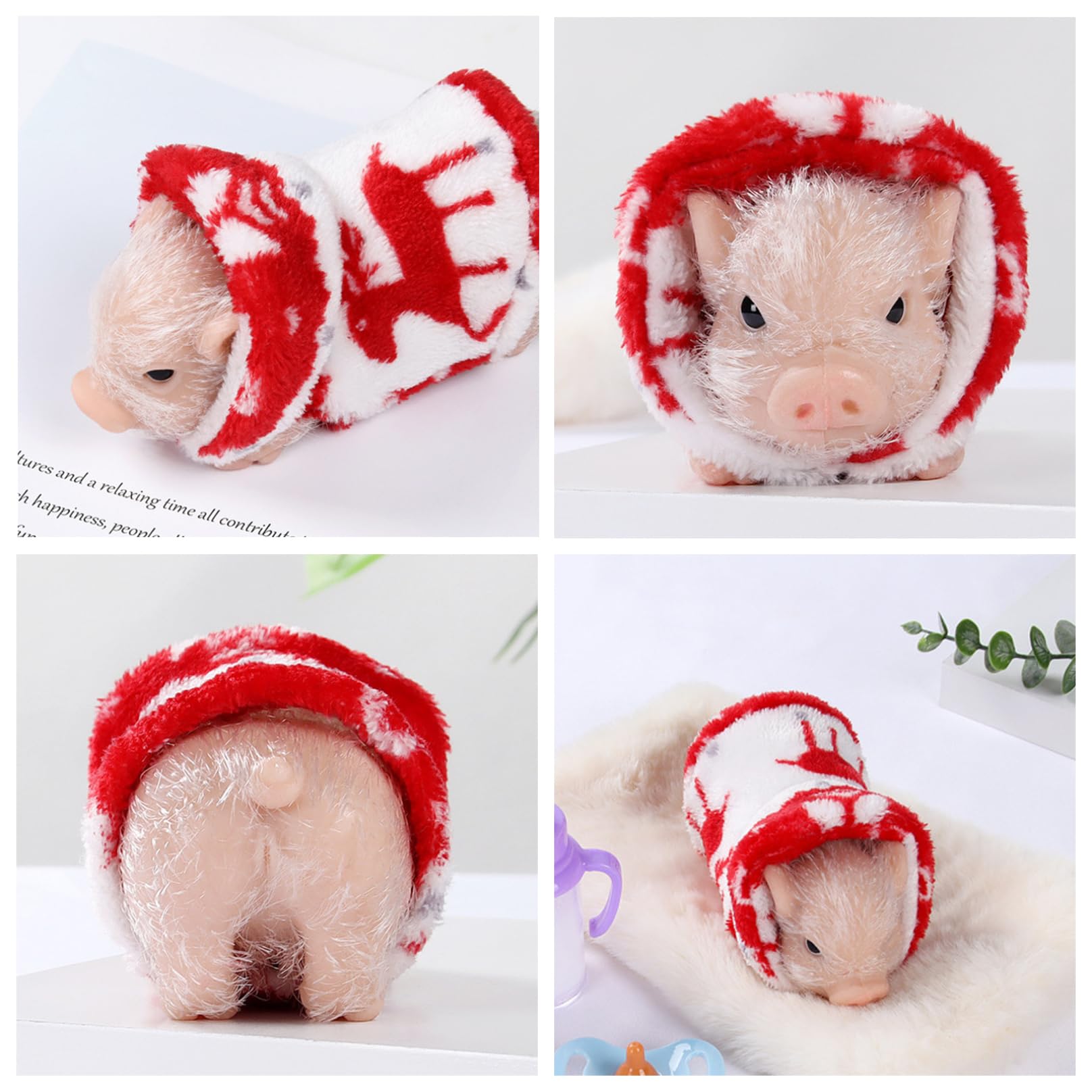 7 Unids/set Lechón de Silicona Animales de Silicona Suave Realistas con Ropa y Comedero Juego de Imaginación Mini Cerdo Diversión Pequeñas Mascotas para Niños Niñas Niños Animales Cerdo Realista