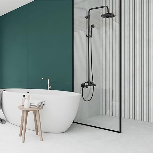 Miniatura 8 de Heyalan Cabezal de ducha negro mate de 8 pulgadas, estilo vintage, 2 asas, sistema de ducha de tubería expuesta, conjunto combinado de accesorios de