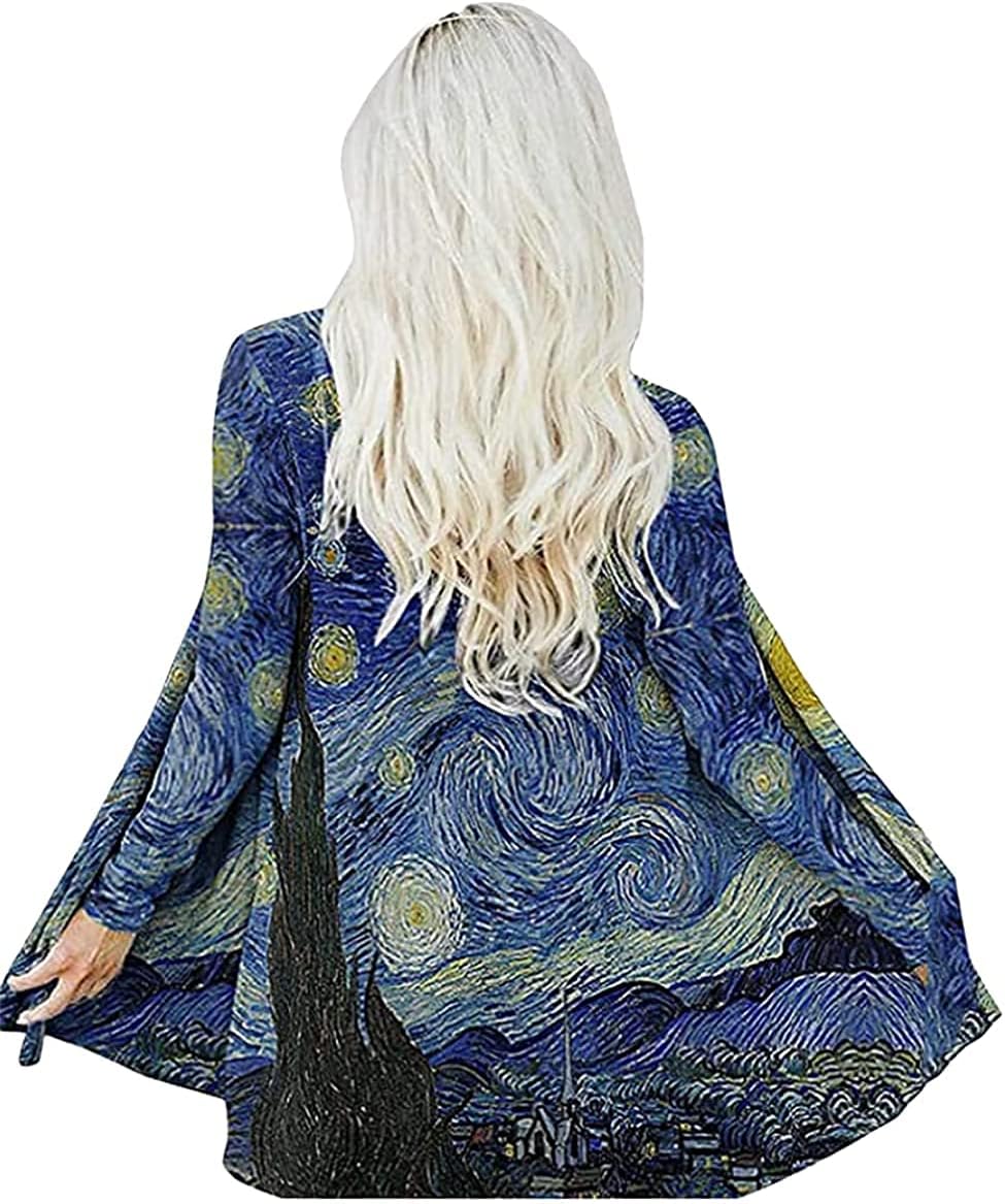 Oil Painting Shirt Van Gogh Gift Starry Night Long Open Front Cardigans for Women Long Sleeve Clothing Lightweight Sweater