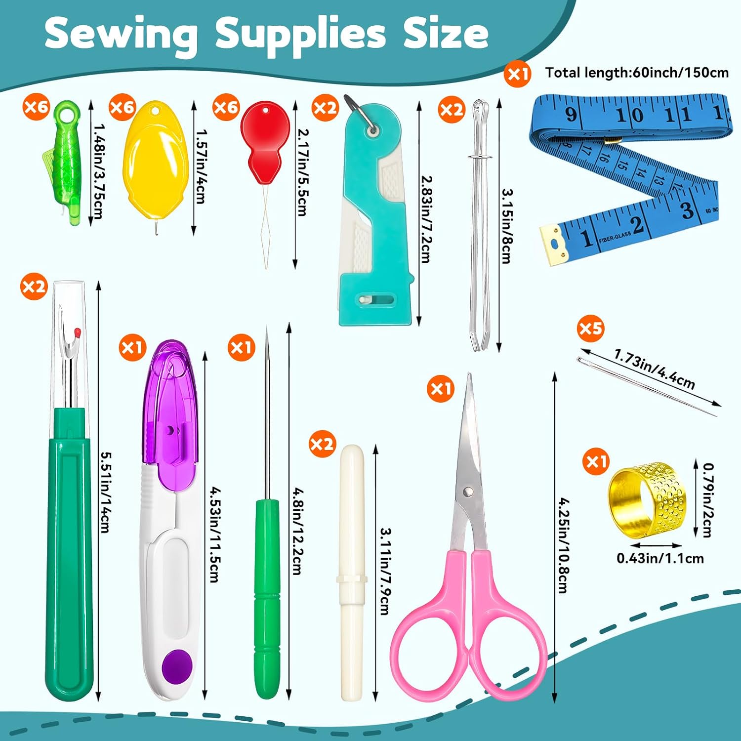 Lechchy 36 Pcs Sewing Tool, 2 Big+ 2 Small Seam Rippers, 20 Needle Threaders, 1 Small Sewing Scissors, 1 Thread Snips, 2 Drawstring Threaders, 1 Soft Tape Measure, 1 Awl Tool, 1 Thimble, and 5 Needles