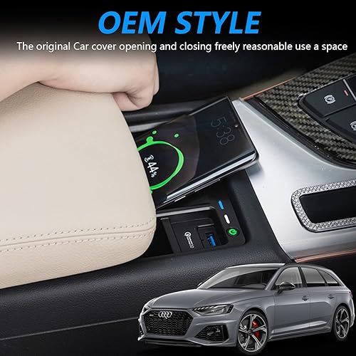 Miniatura 6 de Cargador de coche inalámbrico para Audi A4/S4/A5/S5/RS5 2017 2018 2020 2021 2022 RS4 2019 2020 2021 2022, almohadilla de carga rápida de 15 W con