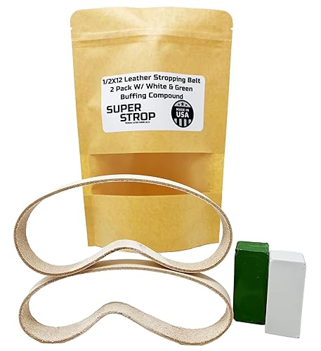 Paquete de 2 cinturones de pulido de cuero de 1/2 x 12 pulgadas, Super Strop con compuesto blanco y verde, se adapta al trabajo original Sharp