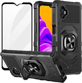 Ailiber for Samsung Galaxy XCover7 Pro Phone Case, XCover7 Pro Case with Screen Protector, Ring Kickstand for Magnetic Car Mount, Military Grade, Shockproof Rugged Armor Cover-Black