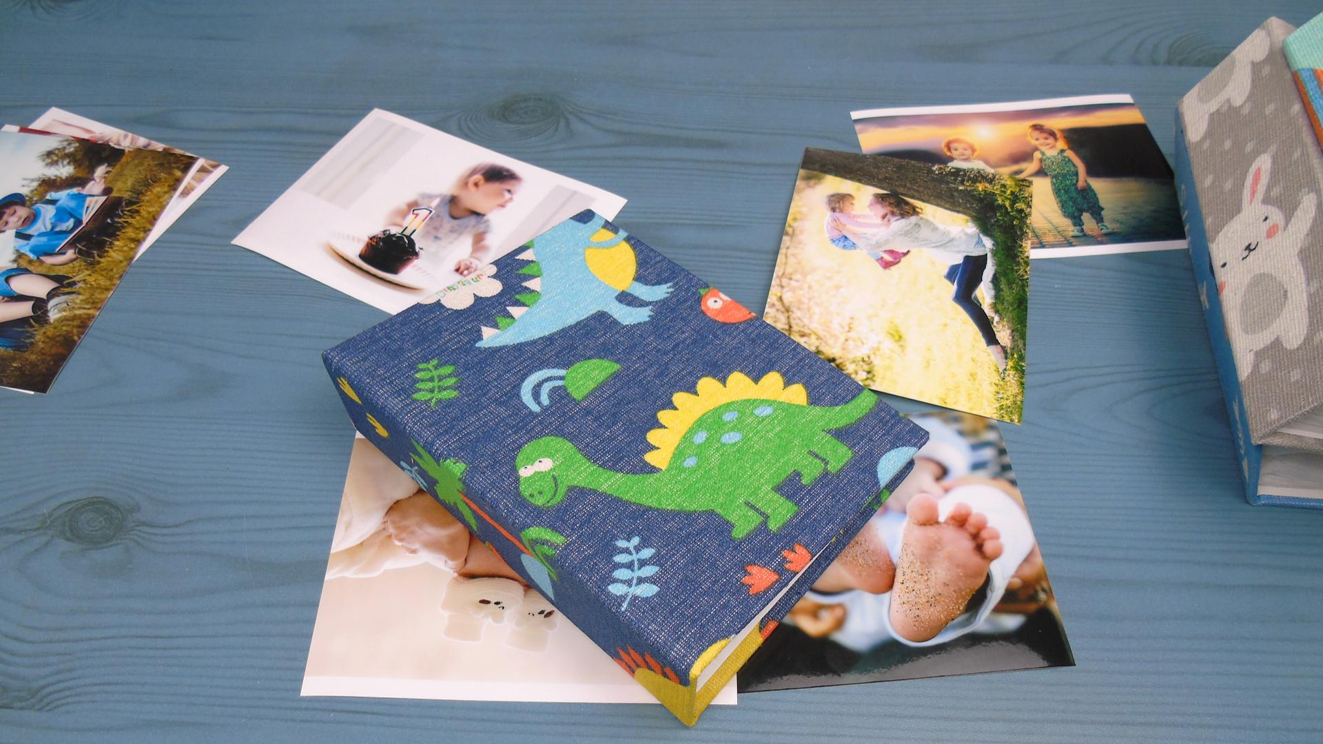 Album Photo Enfant 100 Photos 10x15 Cm - Couverture Lin Dinosaure - Cadeau Famille