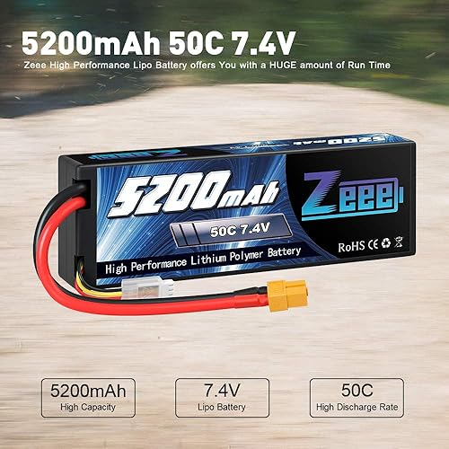 Miniatura 2 de Zeee 2S Lipo Battery 5200mAh 7.4V 50C Estuche rígido Batería XT60 Conector 2 baterías con 1 bolsa de seguridad Lipo Bolsa ignífuga a prueba de