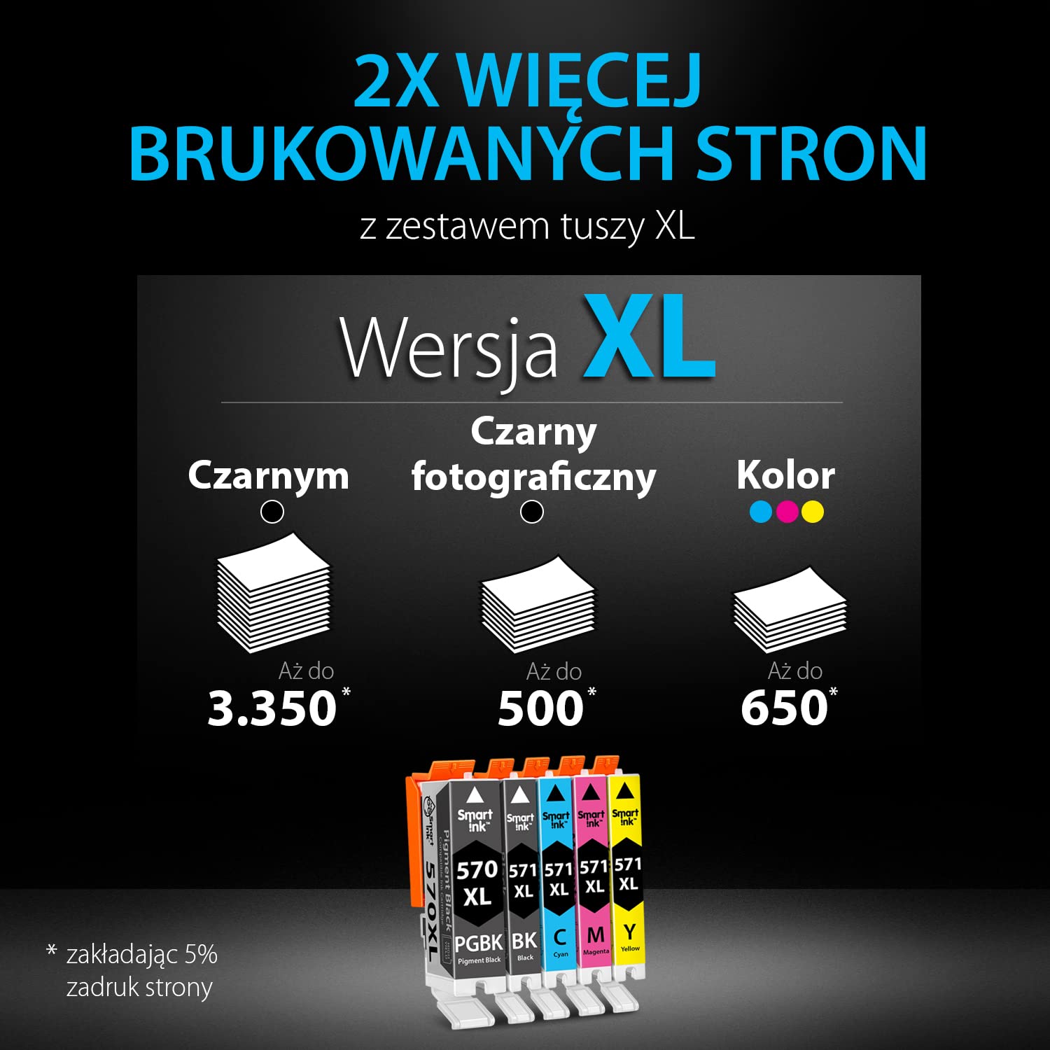 Smart Ink Kompatybilne wkłady atramentowe jako zamiennik do Canon PGI 570XL CLI 571XL 570 571 XL (PGBK & BK/C/M/Y) do użytku z Pixma MG5750 5751 5753 6850 6851 TS5050 5051 5055 5752 6050 6052 6051