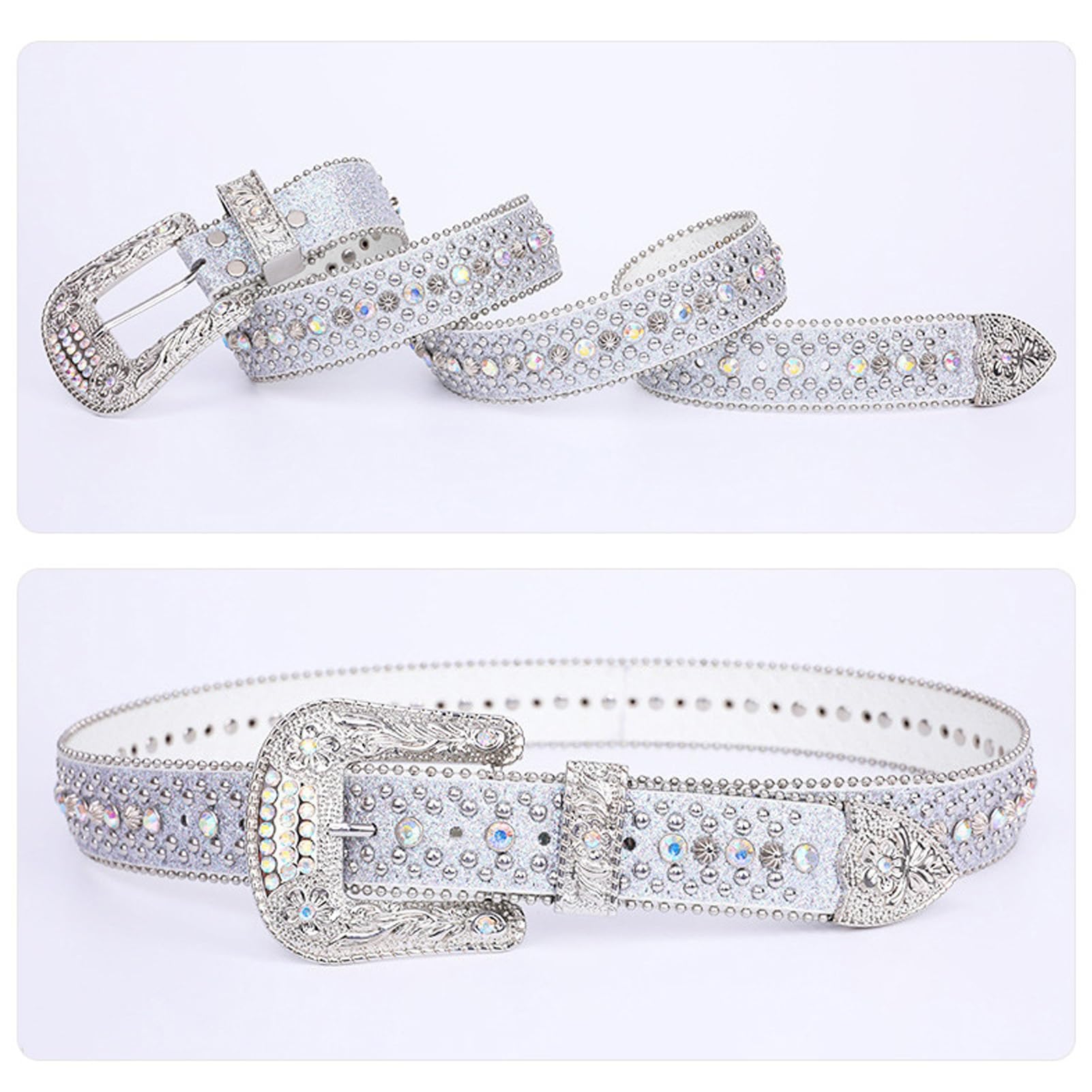 Mężczyźni Kobiety Rhinestone Belt, Studded Rhinestone Belts, Western Studded Leather Belts, Y2K Leather Belt Western Cowgirl Cowboy Studded Diamond Belt for Jeans(E,105cm)