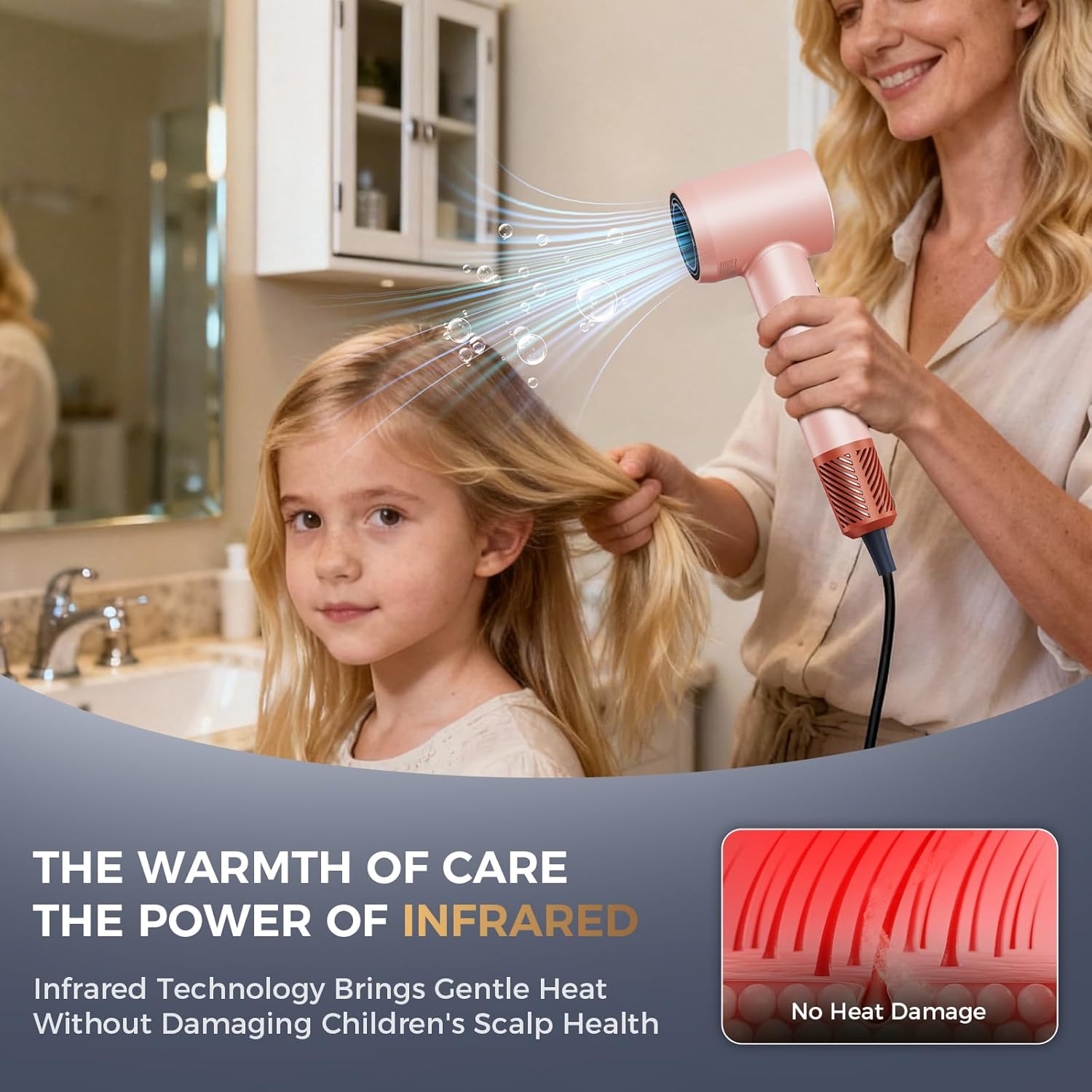 Infrared Hair Dryer, 160000 RPM Low Noise Blow Dryer for Women & Men, Professional Negative Ions Frizz Control & No Heat Damage, Brushless Motor Fast Drying for Home Travel Salon