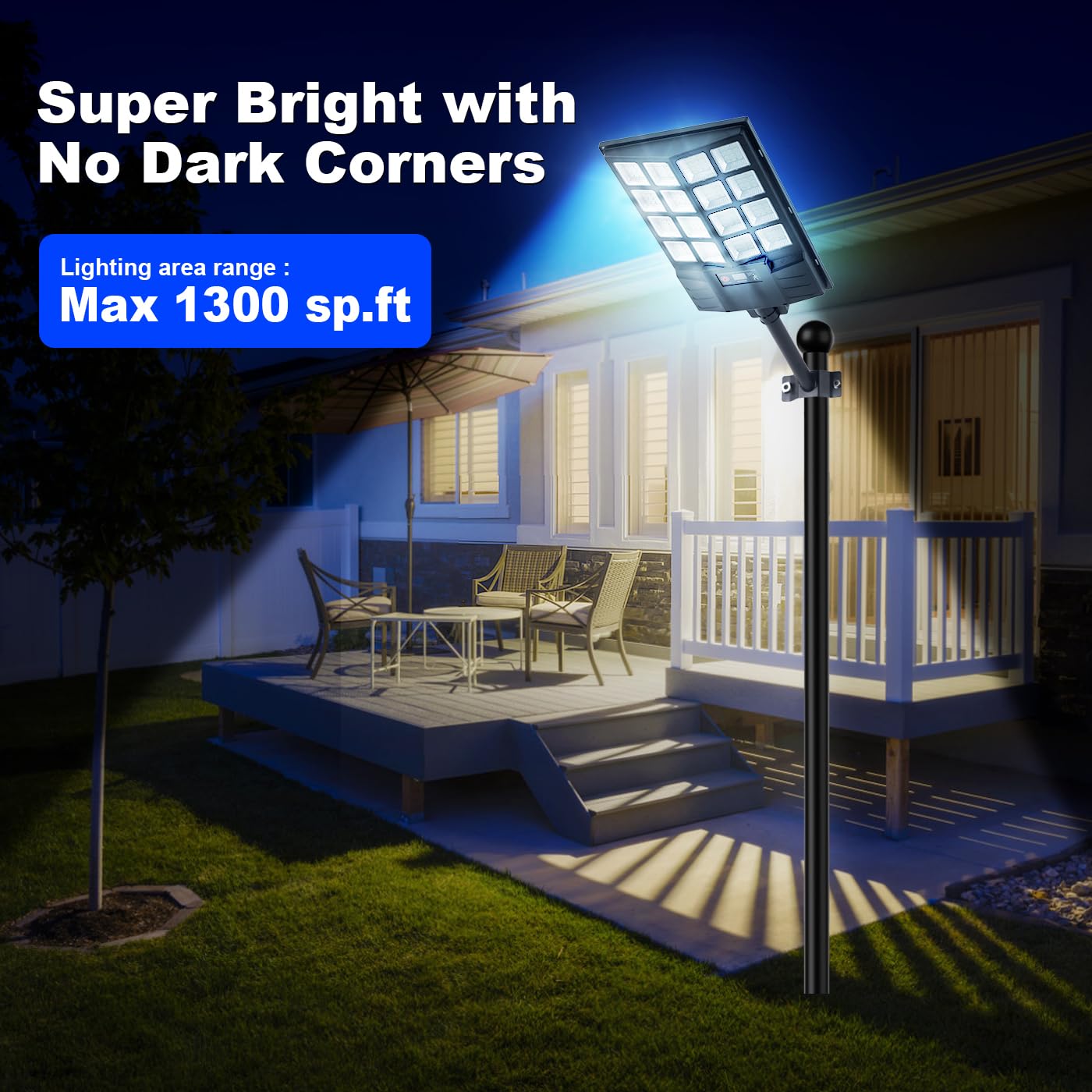 YACAISI Lampioni stradali solari per esterni, 8500 K, luce a LED per vialetto a energia solare, sensore di movimento di inondazione al crepuscolo, illuminazione all'alba, supporto impermeabile