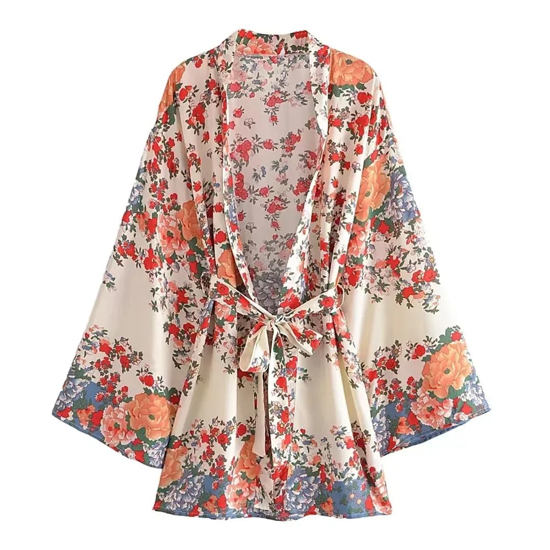 Stampa Floreale Fusciacche Bohemian Kimono Per Le Donne Maniche A Pipistrello Breve Robe Bikini Cover-up