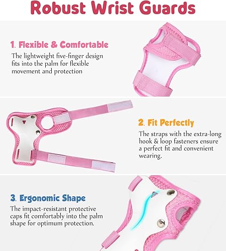 Miniatura 4 de EASTINEAR Juego de equipo de protección para niños 6 en 1 para niños y niñas de 3 a 9 años, rodilleras para niños, coderas, muñequeras, almohadillas