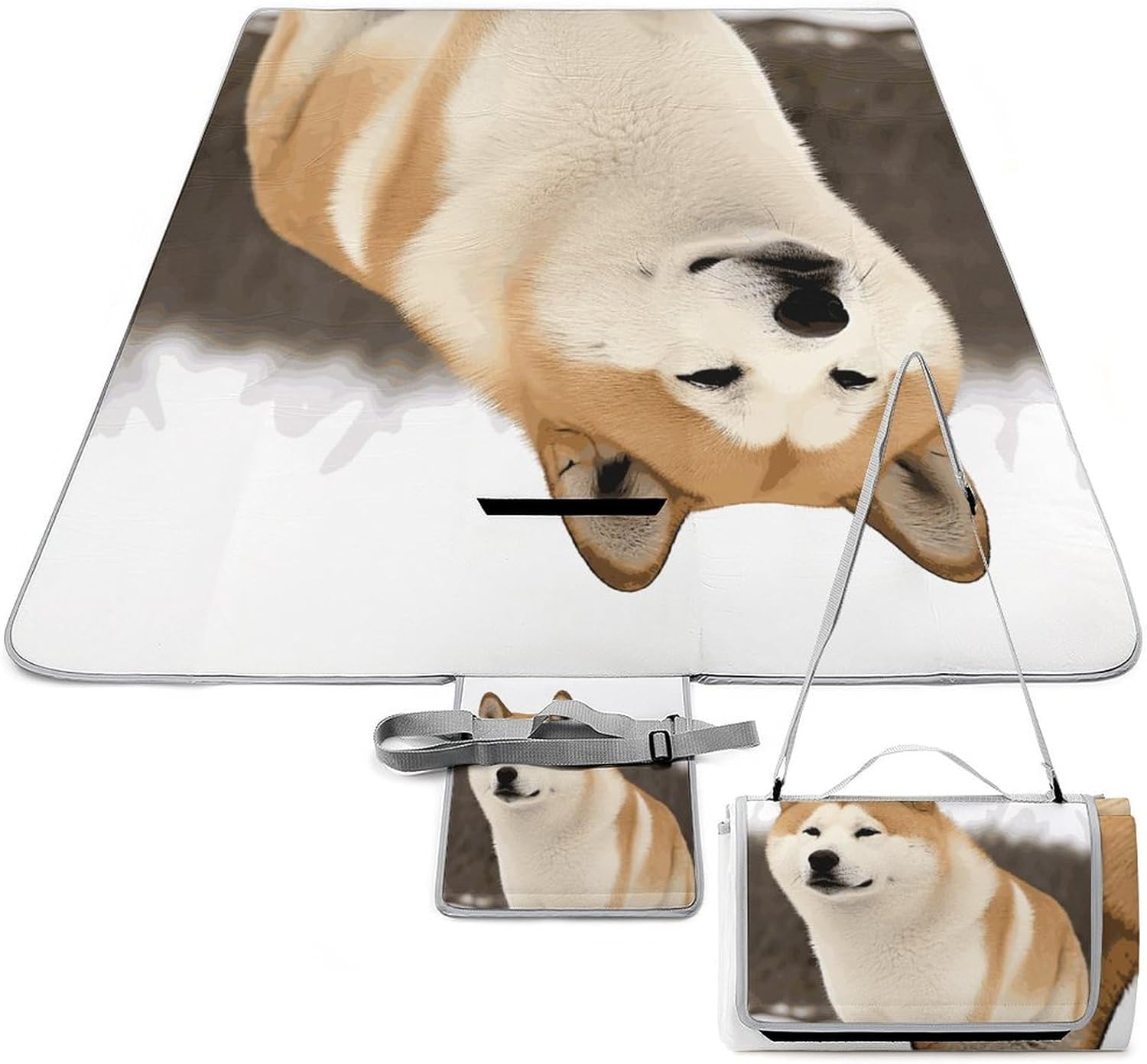 Akita Waterproof Picnic Blanket 58.3''x58.3'',Portable and Foldable Picnic Mat with Handle,Outdoor Blankets for Lawn Park Beach Travel