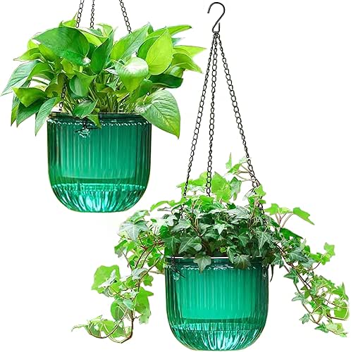 Melphoe 2 Pack Self Watering Hanging Planters Indoor Flower Pots,