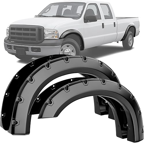 LEDKINGDOMUS Kit de guardabarros compatible con Ford F-250  F-350  F-450 Super Duty 1999-2007, material Dura-Flex con protección UV, acabado negro