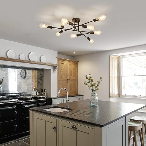Miniatura 8 de ZGLAOJT Lámpara de techo semiempotrada negra, lámpara de metal moderna de 9 luces, lámpara de techo para cocina, granja, isla, comedor, dormitorio