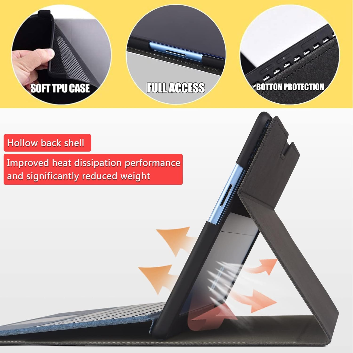 Protective Case for Microsoft Surface Pro 9/10/ 11th Edition AI PC 2024 13" Shell Compatible with Keyboard Cover Ultral Thin & Light Heat Dissipation Design (Black)