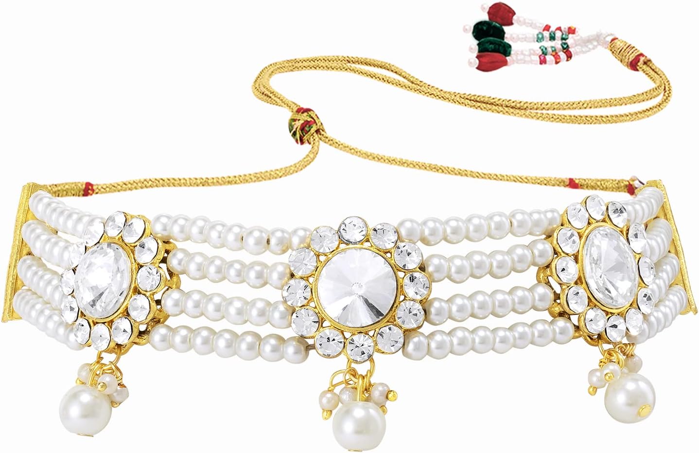 Aheli Traditional Gold Plated Stone Studded Choker Necklace with Earring Jewelry Set Gift for Women