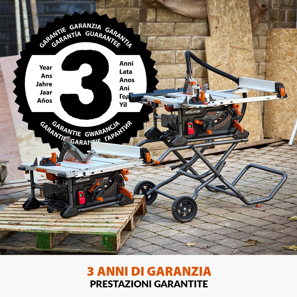 Evolution Power Tools R255TBL Sega da banco (La prossima generazione Rage 5-S) Lama da taglio multimateriale Taglia legno metallo plastica, smusso a 45°, angolo obliquo +/- 60°, 1650 W